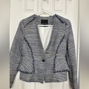 EUC BANANA REPUBLIC Women's Tweed Blazer - BLUE and White SIZE 2